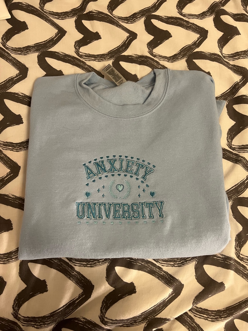Light Blue Embroidered "Anxiety University" Sweatshirt